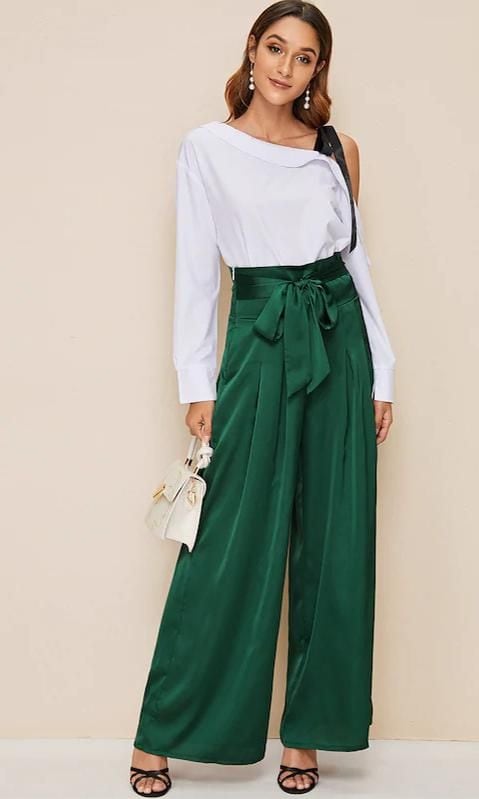 pantalones verdes tipo palazzo de sat n de shein