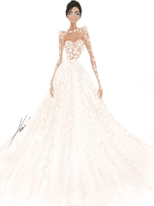 Boceto del vestido de novia de Nadia Ferreira