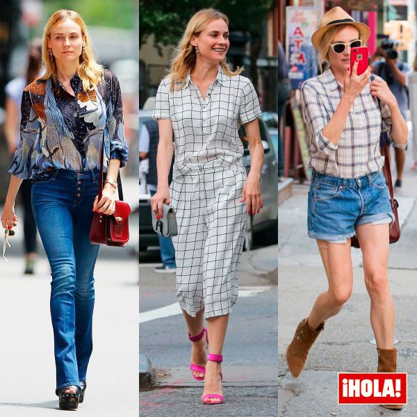 Diane Kruger es la 'reina' de las it-girls y una de las que lleva más tiempo en el puesto. Hace poco la 'pillábamos' hablando por el móvil por las calles Nueva York con el que bien podría ser uno de sus 'looks' de referencia: pantalones vaqueros cortos de estilo boyfriend jeans con camisa oversize de cuadros en color piedra, de Madewell (precio original: 65,80 €; 36,55 €, en rebajas), y el clásico bolso satchel en color óxido, con correa ahustable y cierre en twist, de The Cambridge Satchel Company (219 €). Las sunnies predilectas de la actriz: las gafas de sol modelo Keaton de Rag & Bone, con montura en color hueso de aire vintage estilo años 30, y que lleva a todas partes desde el verano pasado (318,19 €). Tampoco fallan las botas, en ante de color marrón y con tachuelas en forma de estrella, diseño de la actriz Kate Bosworth en colaboración con la firma Matisse (459,10 €). 
