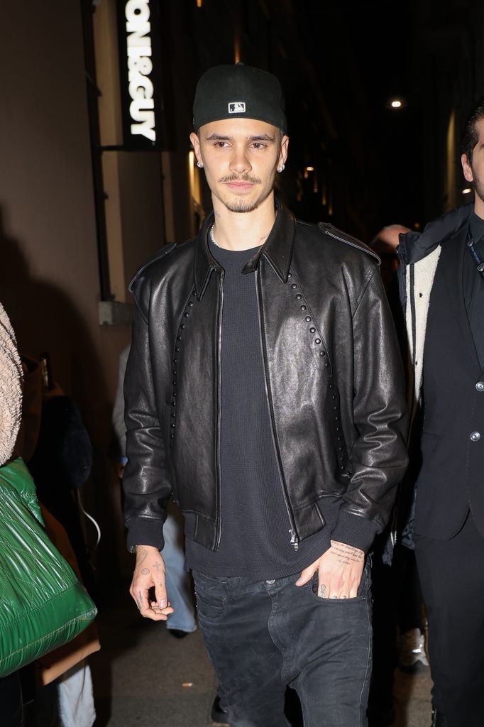 Romeo Beckham arrives in style at the Ray-Ban party during Milan Fashion Week. BACKGRID USA 27 FEBRUARY 2025 