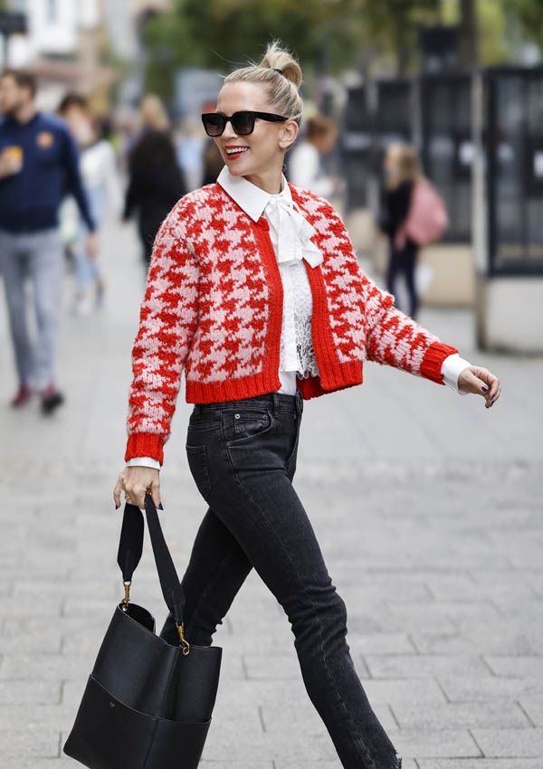 cardigan punto pata de gallo rojo