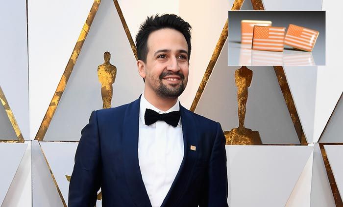 El dramaturgo y compositor Lin-Manuel Miranda ha optado por llevar la bandera de EE.UU de color naranja para promover el control de armas
