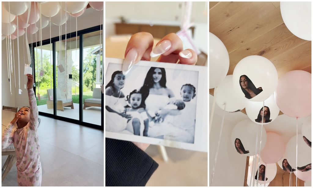 Los hijos de Kim Kardashian le prepararon una linda sorpresa con globos.