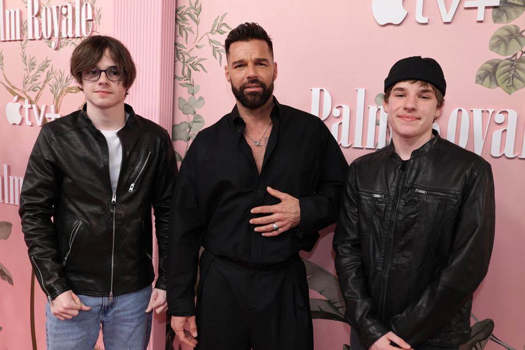 BEVERLY HILLS, CALIFORNIA - MARCH 14: (L-R) Valentino Martin, Ricky Martin and Matteo Martin attend the world premiere of Apple TV+'s âPalm Royaleâ at the Samuel Goldwyn Theatre on March 14, 2024 in Beverly Hills, California. âPalm Royaleâ debuts globally on Apple TV+, Wednesday, March 20, 2024. (Photo by Eric Charbonneau/Getty Images for Apple TV+)