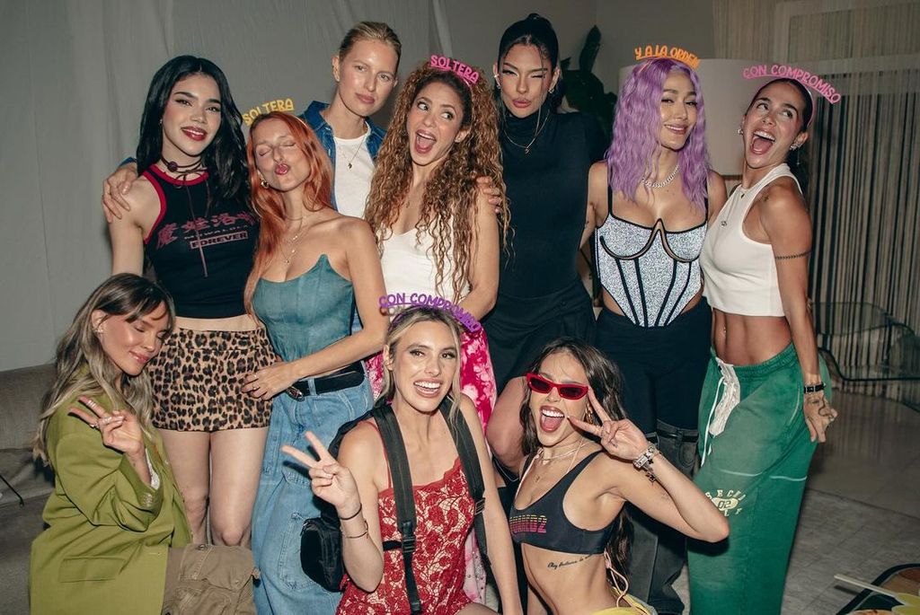 Greeicy, Belinda, Kenia Os, Karolina Kurkova, Sheynnis Palacios, Danna Paola, Shakira y Eliane Gallero en la fiesta de lanzamiento del single de Shakira, Soltera, octubre 2024