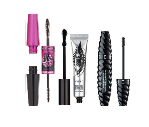 Maybelline New York Volum Express Falsies Big Eyesson, Eyeko Rock Out and Lash Out Mascara y Sephora Collection Outrageous Curl Dramatic Volume and Curve Mascara Waterproof
