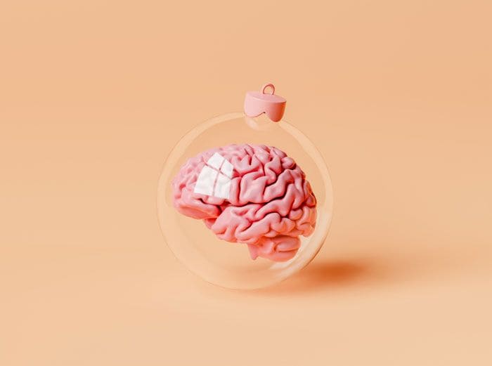 cerebro dentro de una bola de Navidad