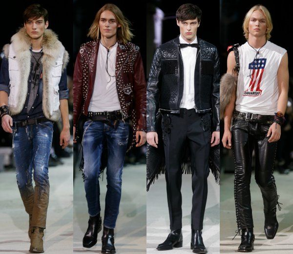 DSQUARED2. Los hermanos Dan y Dean Deacon celebran este año su 20 aniversario en el mundo de la moda, coincidiendo la presentación de su colección masculina con el primer desfile de la temporada. Como no podía ser de otra manera, la propuesta de los gemelos más famosos del fashion system recupera parte de su memoria histórica a través de los años, subiendo a la pasarela maxisombreros, chalecos de piel vuelta, tachuelas, botas de cowboy mezcladas con camisas de franela y detalles en hot pink.
