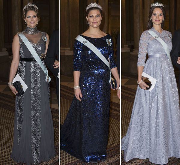 Durante la cena que se ofreció el viernes en Palacio, la princesa Magdalena demostró que el gris no tiene por qué ser aburrido con su vestido, con incrustaciones y juego de transparencias
 
