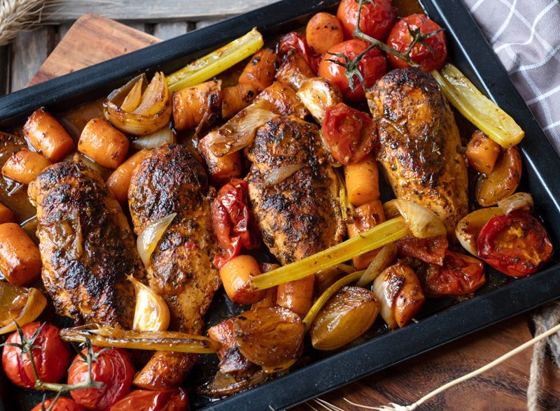 pollo y verduras al horno