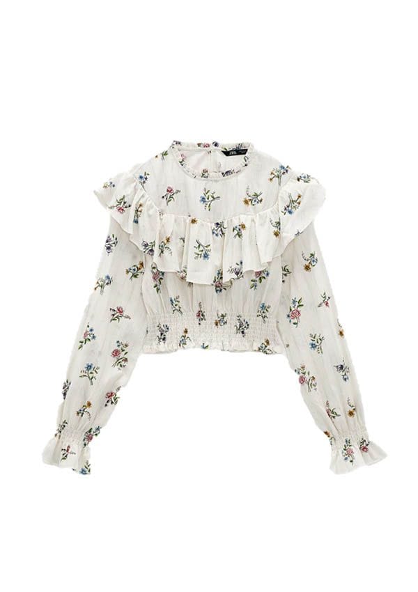 6 blusa cuerpo volantes estampado zara