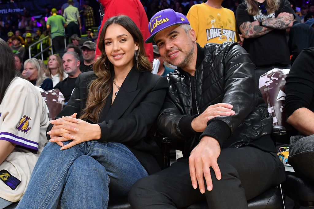 LOS ANGELES, CALIFORNIA - NOVEMBER 10: Jessica Alba and Cash Warren attend a basketball game between the Los Angeles Lakers and the Toronto Raptors at Crypto.com Arena on November 10, 2024 in Los Angeles, California. NOTE TO USER: User expressly acknowledges and agrees that, by downloading and or using this photograph, User is consenting to the terms and conditions of the Getty Images License Agreement. (Photo by Allen Berezovsky/Getty Images)