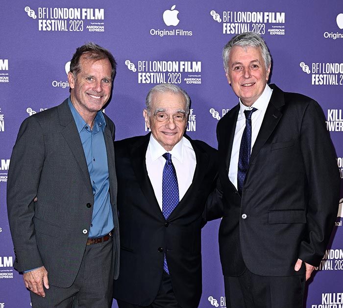 Bradley Thomas y Martin Scorsese en un evento de promoción de su película 'Los asesinos de la luna'