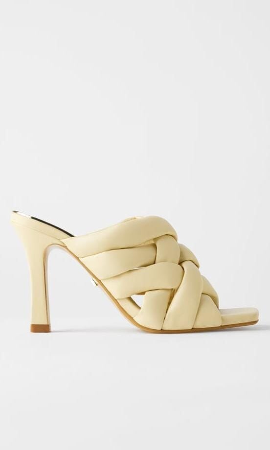 padded woven leather heeled mules de zara