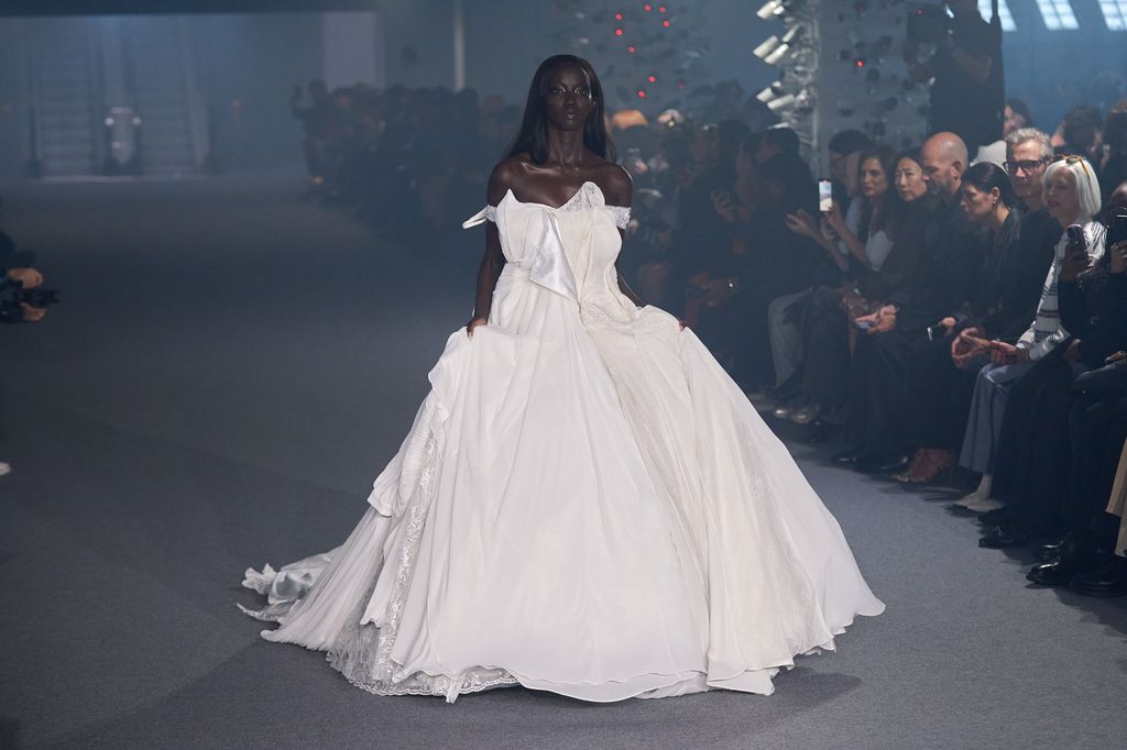 Anok Yai walks the runway during the Vetements Paris Womenswear Spring-Summer 2025 show as part of Paris Fashion Week on September 27, 2024 in Paris, France.