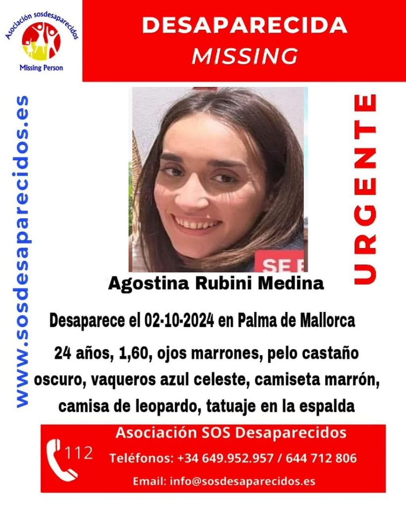 Buscan a Agostina Rubini, una mujer argentina de 24 años desaparecida en Palma 