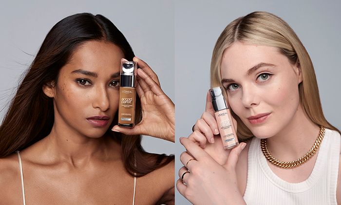 Elle Fanning y Nidhi Sunil usan la base Accord Parfait de L'Oréal Paris