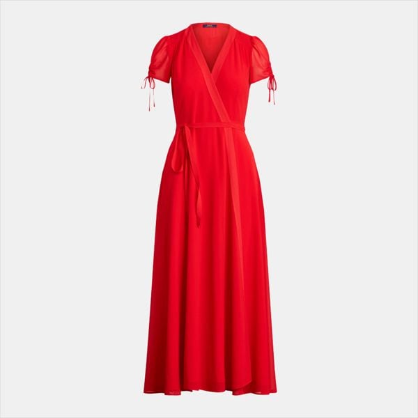 vestido rojo cruzado ralph lauren