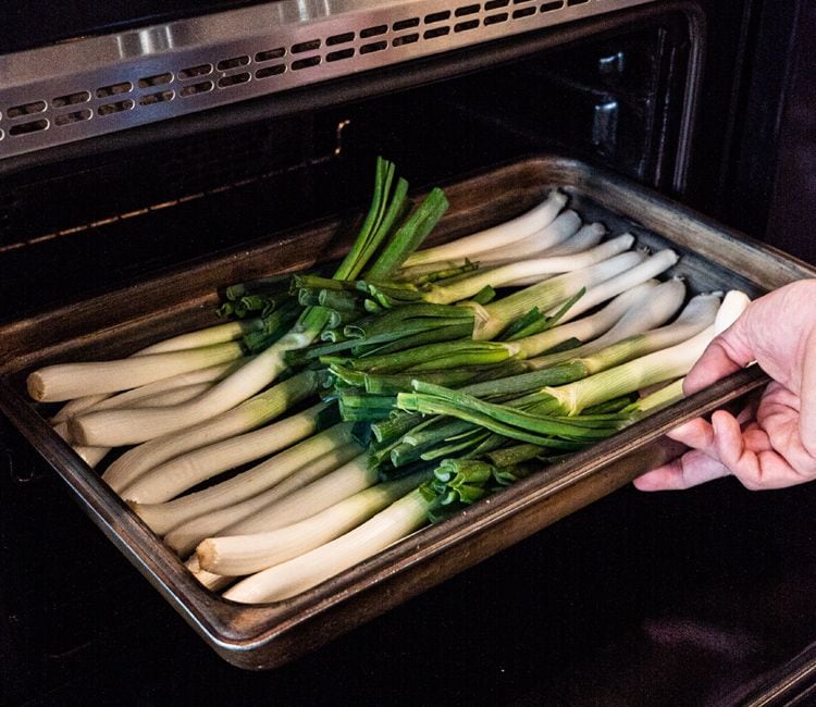 Metiendo 'calçots' en el horno