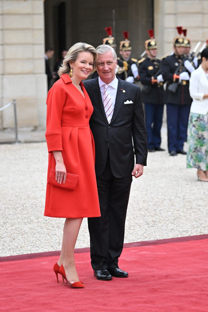 Los reyes Felipe y Matilde de los belgas en la recepción que el presidente de Francia, ha organizado en el Palacio del Elíseo antes de la ceremonia de apertura de los JJOO de París 2024