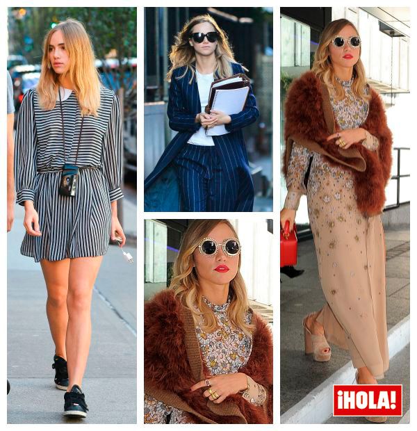 Uno de los accesorios favoritos de Suki en esta nueva etapa son los minibolsitos, como este de aire boho, muy en el estilo de Sienna Miller, que acompañaba de un vestido camisero básico en negro con estampados, zapato bicolor y cinturón con tachuelas.
