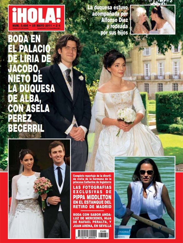 La última gran boda en Liria, el enlace de Jacobo, nieto de la Duquesa de Alba, con Asela Pérez Becerril, en mayo de 2011.
