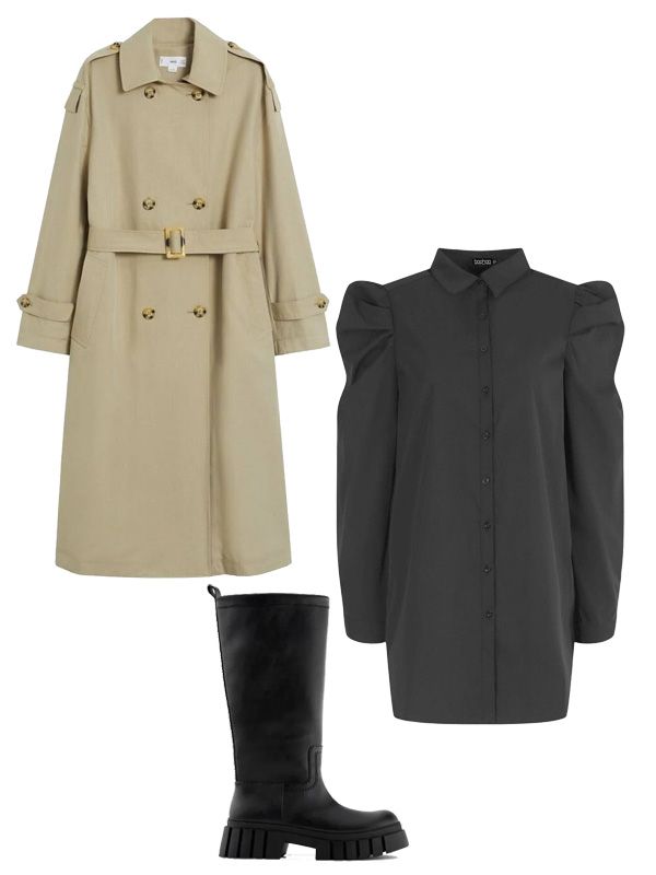 trench vestido botas