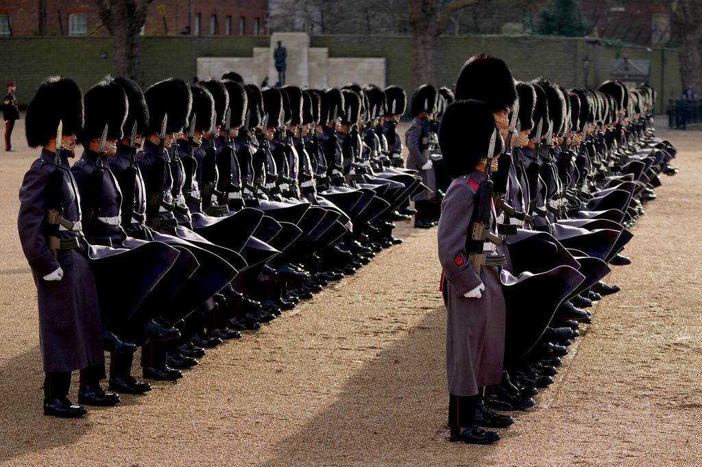 Guardias para la ceremonia de bienvenida del emir de Catar a Reino Unido 