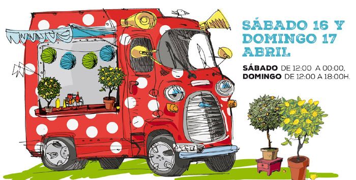 Cartel de la nueva edición de 'MadrEAT' (feria de foodtrucks que se celebra un fin de semana al mes en Madrid) y que en esta ocasión cuenta con un marcado acento andaluz, con motivo de la Feria de Abril.
