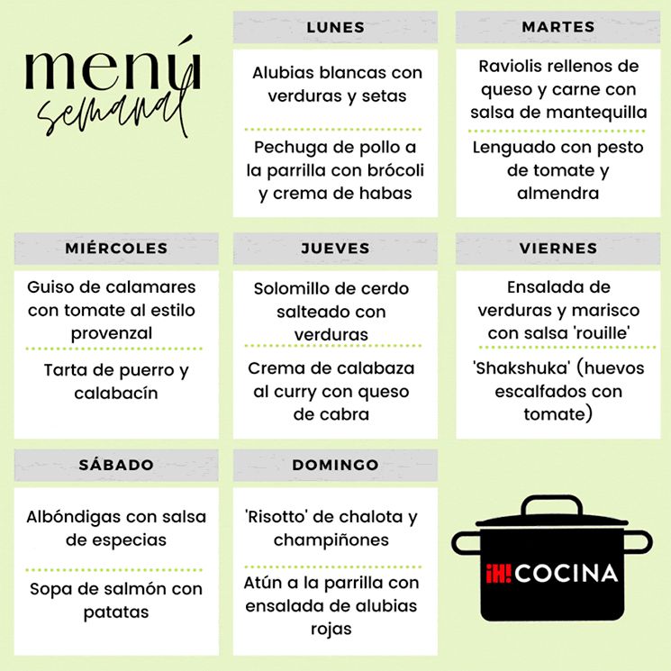 Menú semanal del lunes 9 al domingo 15 de octubre