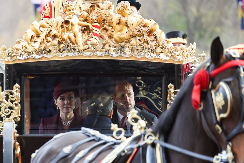 Catherine, Princess of Wales and Prince William, Prince of Wales arrive in a carriage at Buckingham Palace during day one of The Amir of the State of Qatar's visit to the United Kingdom on December 03, 2024 in London, England. His Highness Sheikh Tamim bin Hamad Al Thani, Amir of the State of Qatar, accompanied by Her Highness Sheikha Jawaher bint Hamad bin Suhaim Al Thani, will hold several engagements with The Prince and Princess of Wales, The King and Queen as well as political figures.