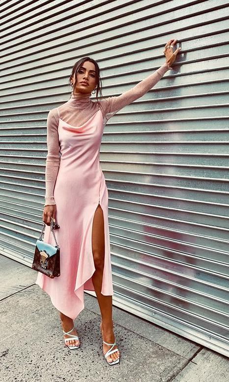 camila coelho pink slip dress