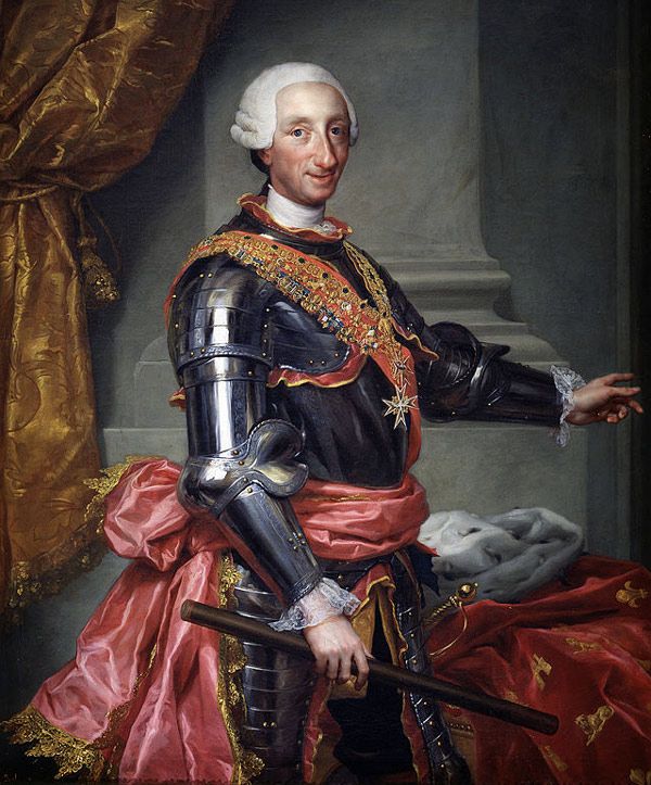 Carlos III (1716-1788), se casó con María Amalia de Sajonia siendo príncipe, el 9 de mayo de 1738. Pese a que el matrimonio había sido de conveniencia, los dos jóvenes se enamoraran apasionadamente casi desde el momento de conocerse en persona
