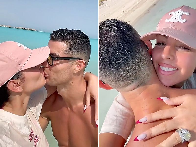 Georgina Rodríguez y Cristiano Ronaldo besándose durante sus vacaciones
