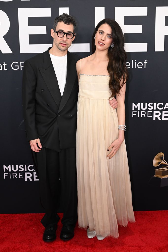 Jack Antonoff and Margaret Qualley at The 67th Annual Grammy Awards, airing live from Crypto.com Arena in Los Angeles, California, Sunday, Feb. 2