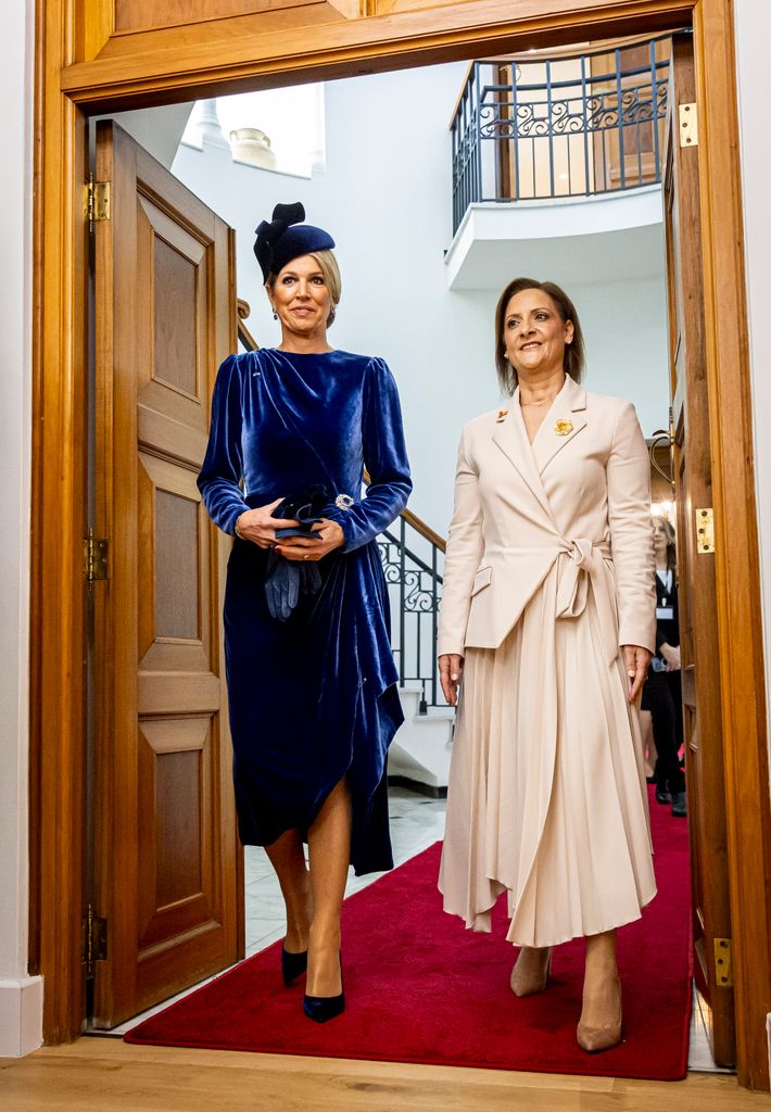 Máxima de Holanda vestido terciopelo azul Chipre