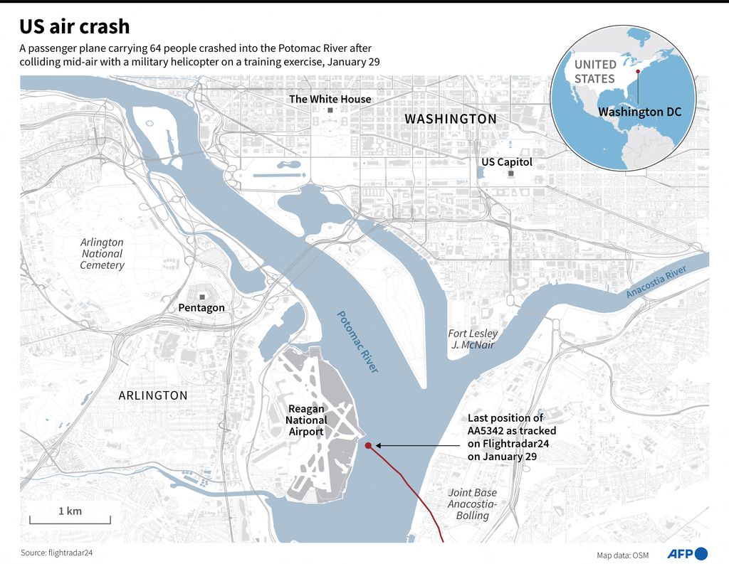 Un avión con 64 personas choca con un helicóptero militar en Washington