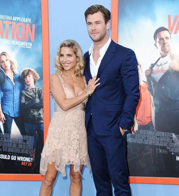 La pareja asistió al estreno de la película Vacation, una comedia en la que Chris desvela su vis más divertida y en el que estuvo arropado además por sus hermanos Liam y Luke
