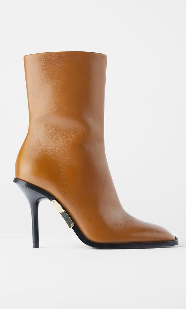 heeled leather square toe ankle boots de zara