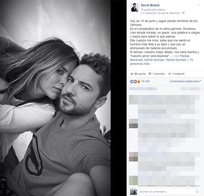 David ha compartido además una imagen en la que se le ve con Rosanna, acompañada de este mensaje en el que grita a los cuatro vientos su amor por la venezolana
