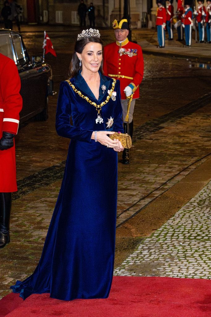 El retrato de Marie de Dinamarca con tiara y vestido de terciopelo