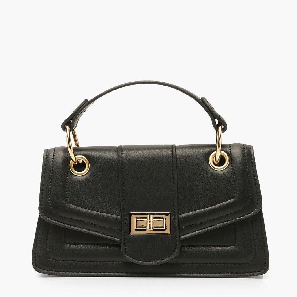 twist lock structured mini bag de boohoo en negro