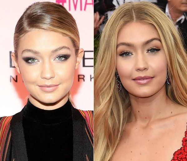 Desde que Gigi Hadid se ha convertido en la top del momento, cada una de sus apariciones públicas son analizadas al detalle. Su piel de porcelana, sus rasgos aniñados, su larga melena rubia y sus intensos ojos azul verdoso son sus mejores bazas y ella sabe cómo sacarles el máximo partido. En la imagen vemos cómo cambia radicalmente de un maquillaje más natural a otro más rockero con moño muy pulido y una sombra negra al final del ojo para alargar su mirada.
