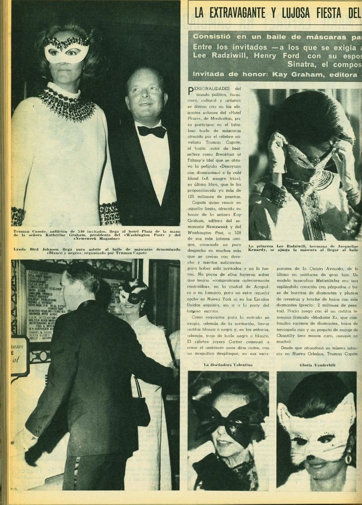 Diciembre 1966. Fiesta - Baile máscaras organizada por Truman Capote. PDF Hola 1163.