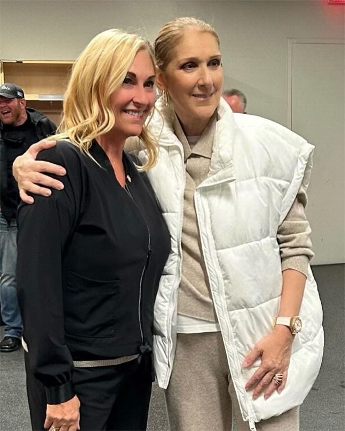 Céline Dion y la vicepresidenta de comunicación de la selección canadiense, Chantal Machabée