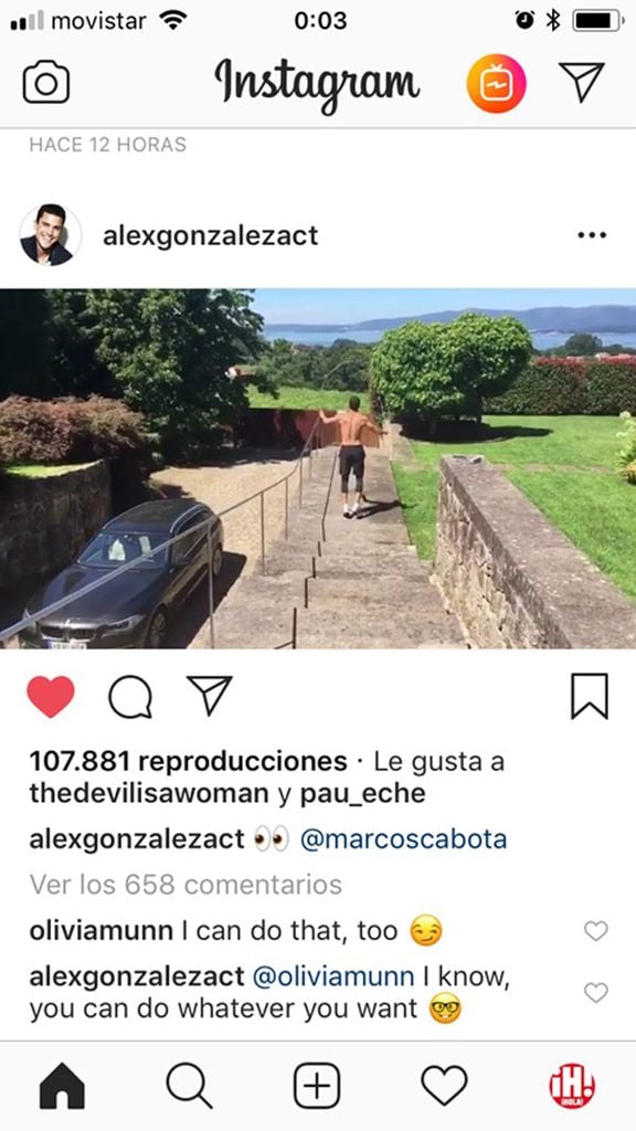 Álex González y Olivia Munn en Instagram