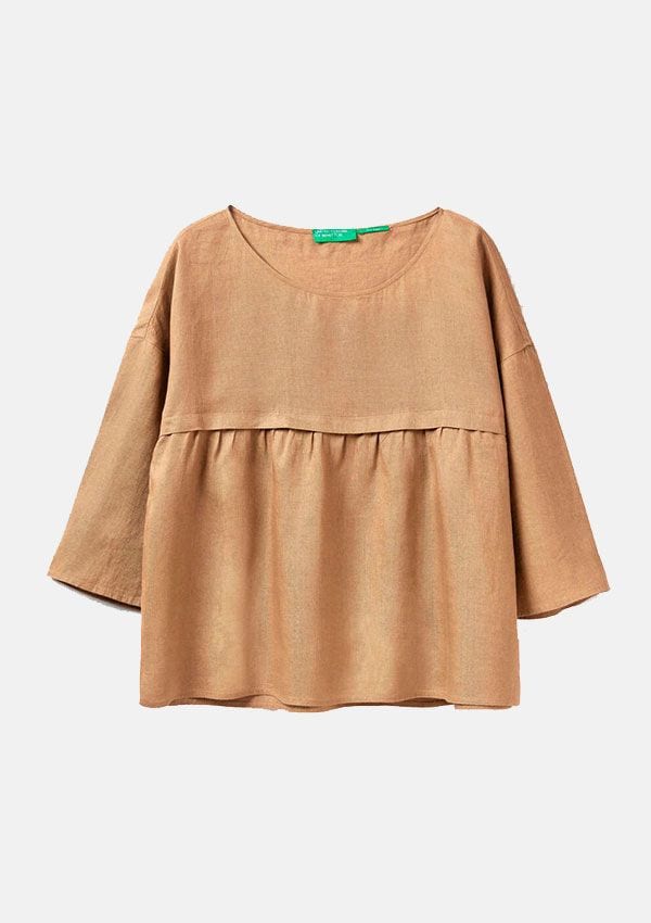 blusa volante lino verano benetton