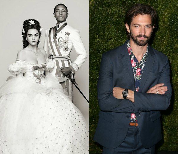 Dos de los embajadores masculinos más recientes de Chanel: Pharrell Williams, protagonista de una fashion film junto a Cara Delevingne, y Michiel Huisman, que dio a réplica a Gisele Bündchen en el último spot de Chanel nº5.
