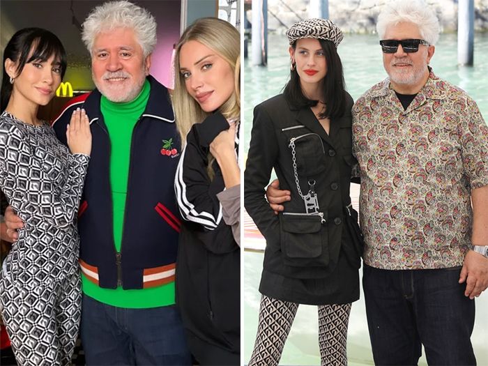 Aitana y Milena Smit con Pedro Almodóvar