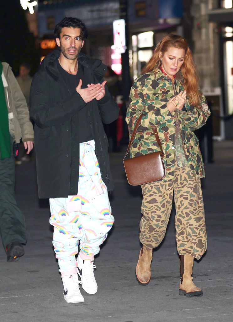 Justin Baldoni and Blake Lively are seen on the set of 'It Ends with Us' on January 12, 2024 in Jersey City, New Jersey